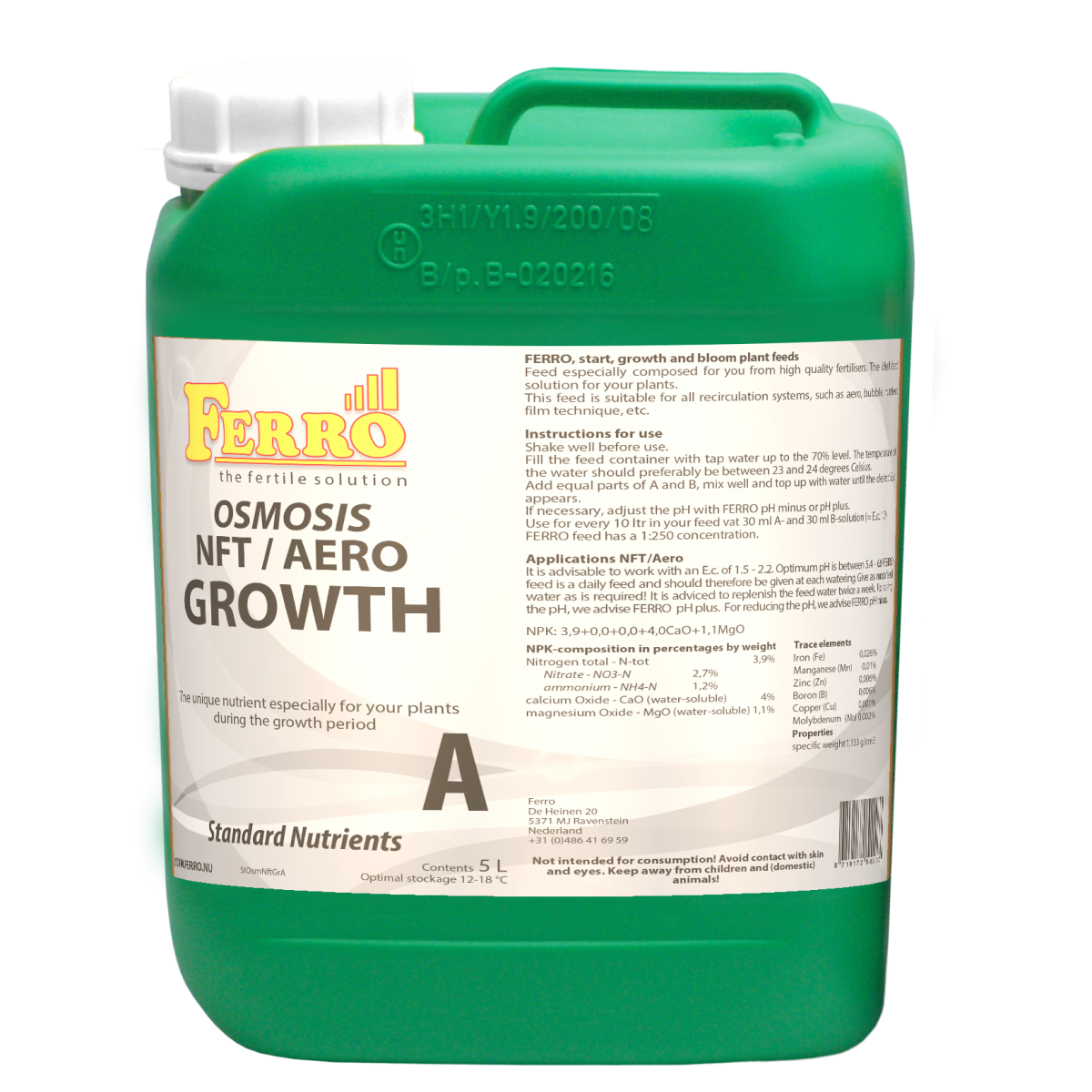 Osmosis Growth A & B Nutrient Set Ferro NFT / Aeroponics